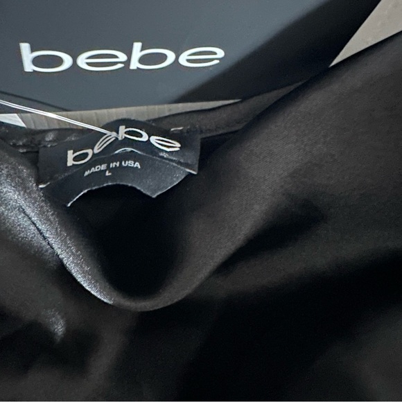 BEBE: LBD Satin Bodycon Cowl Neck Slip Dress - Picture 11 of 15